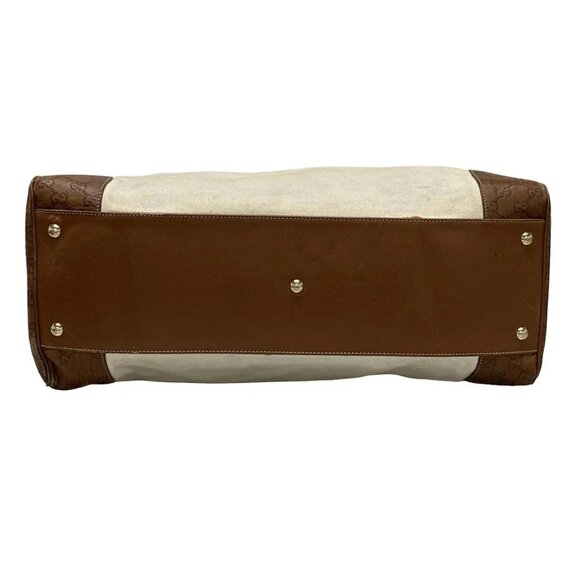 Auth GUCCI Guccissima 161820 Cream Dark Brown Canvas Leather Boston Bag - Picture 5 of 16